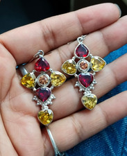 Red Yellow Quartz CROSS Hook Dangle Earrings 925 Sterling Silver Women Jewelry