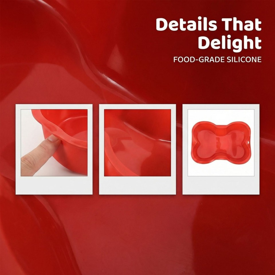 Red Flexible Silicone Bone Shape Cake Molds 4Pcs Non Stick Bakeware ...