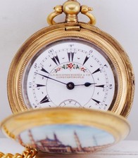 Antique 18k Vermeil Silver Case Pocket Watch Ottoman Blue Mosque Enamel c1880's
