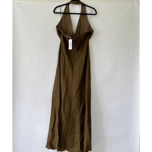 Reformation Womens Delilah Linen Maxi Dress Dark Olive Size 12 NWT - Picture 8 of 10