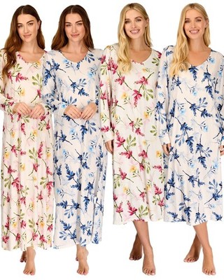 Damen Berry & Blue Langarm Nachthemd Blumenmuster 43'' 50'' Länge La Marquise