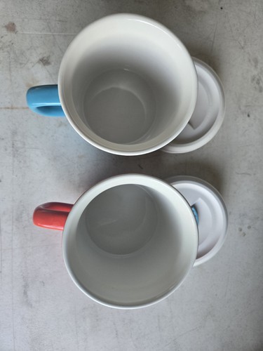 CorningWare Colours Soup Mugs Set of 2 Red & Blue Large 20 oz w/Vented Lids EC - Picture 6 of 6