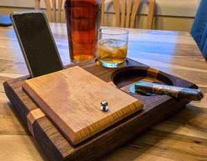 Wood Cigar Humidor Box w/ Hinged Lid, Ashtray/Cigar Rest, Hidden Compartment
