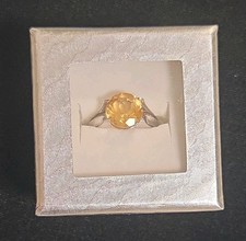 925 Sterling Silver Ring Yellow Citrine Natural Gemstone Jewelry Size 7