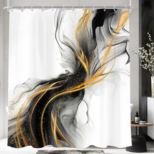 Black Gold Grey Golden Marble Abstract Modern Bathroom Shower Curtain Set