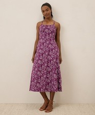 Pact Women's Fit & Flare Midi Dress X-Small Short Looking Glass Floral Sangria