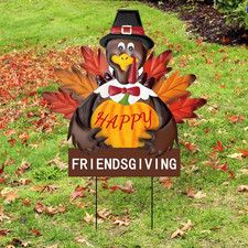 Friendsgiving Metal Turkey Yard Signs Rustic Thanksgiving Decorations with Stake