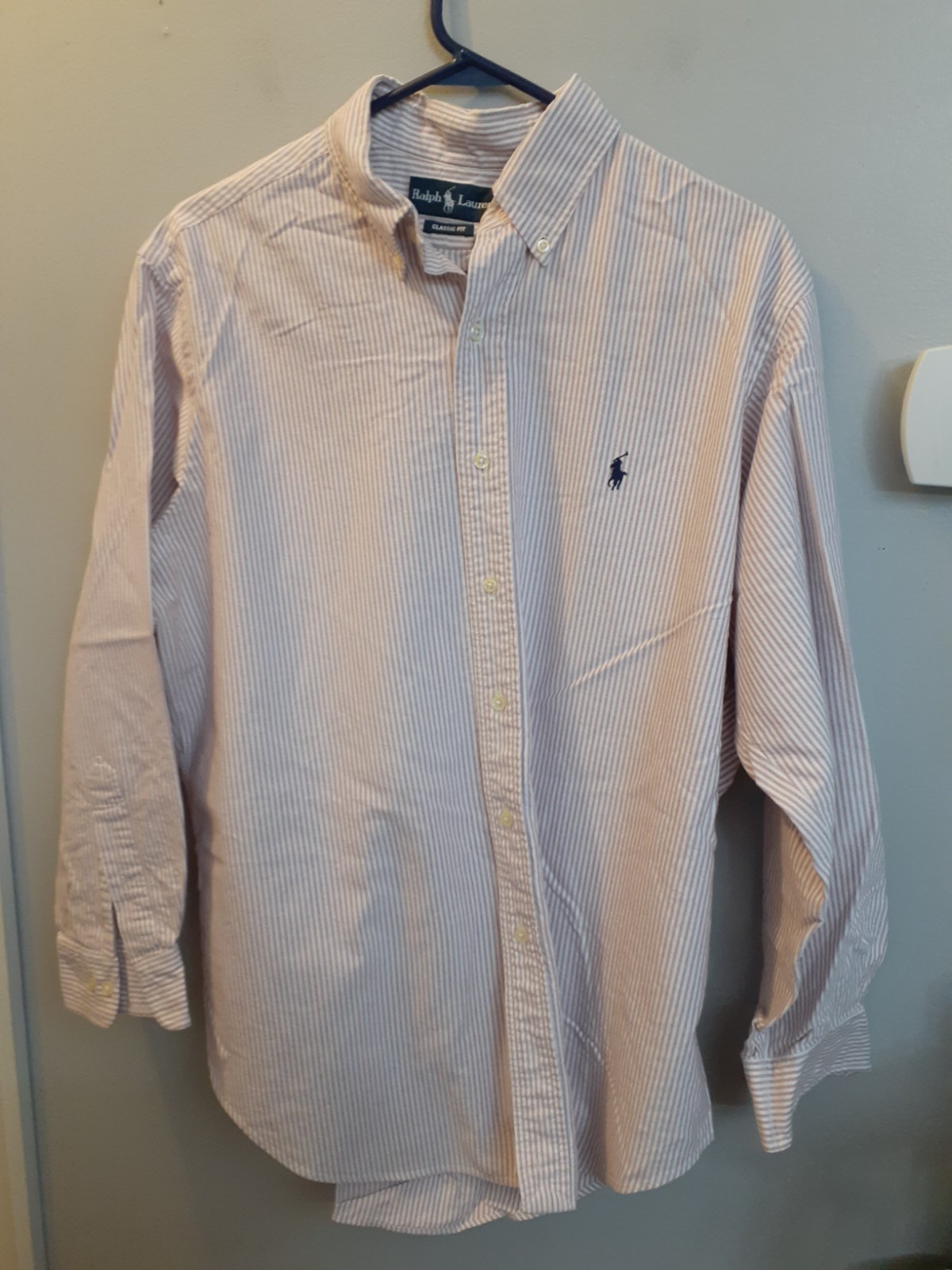 Ralph Lauren Dress Shirt Mens XL Pink White Striped Button Down Long Sleeve