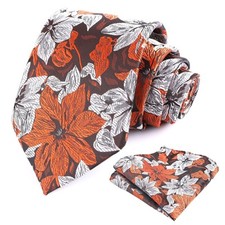 Men's 3.35 Inch Large Floral Pattern Necktie and Printed Pocket Square Set