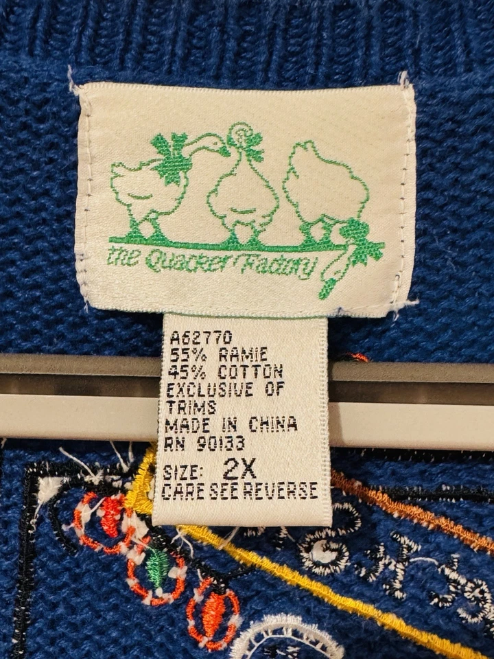 Quacker Factory Vintage Blue Christmas Cardigan Snowman Design Sweater 2X - Image 2 of 4