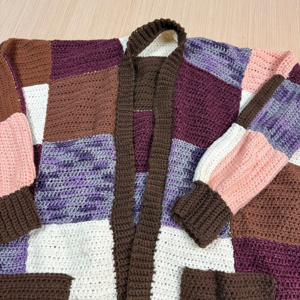 Cárdigan Suéter Vintage Crochet Hecho a Mano Abuelita Cuadrado Tejido a Mano XL Lagnelook Foto 2 de 4