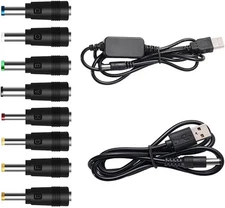 USB 5V to DC 12V Converter Power Cable + 8 Connectors Adapter Black 