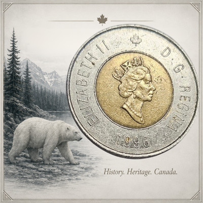 1996 Canadian Toonie   First Year $2 Polar Bear Coin   Canada Two Dollar Coin