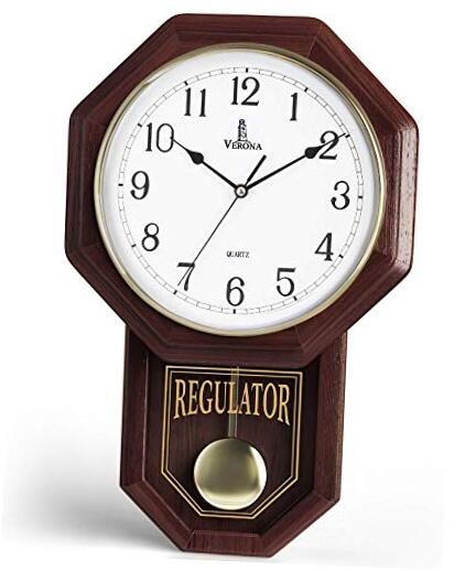 Pendulum Wall Clock Real Wood Regulator Clock Schoolhouse Design Dark Wood