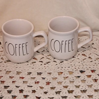 Rae Dunn Artisan Collection COFFEE White Ceramic Mugs Set of 2, 16 oz