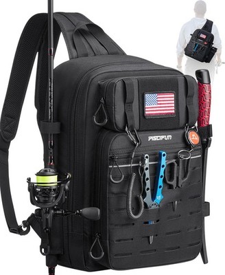 Piscifun Fishing Backpack Tackle Bag with 2 Rod Holders, Multi-Compartment St...