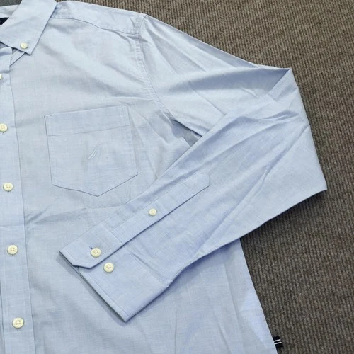 NEW Nautica Shirt Mens Medium Blue Long Sleeve Button Up Classic Fit Stretch image 4