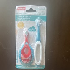 Fisher-Price Brush Buddies Toddler Dental Kit 2 Toothbrushes Red Blue White