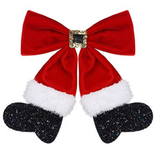 Christmas Red Velvet Ribbon Hair Bow Clip Large Sparkly Sequin Santa Bow Hairpin