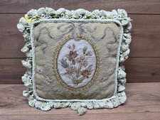 Handmade Wool Needlepoint Petit Point Pillow w/ Fringe Tassel Floral Velvet Vtg