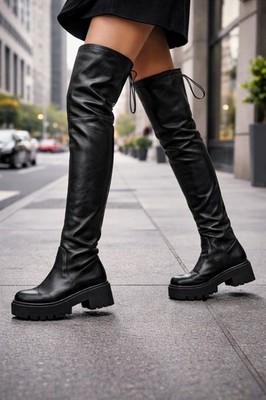 Stuart Weitzman Boots Womens 5 B Black Lowland Ultralift Over The Knee Lug Sole