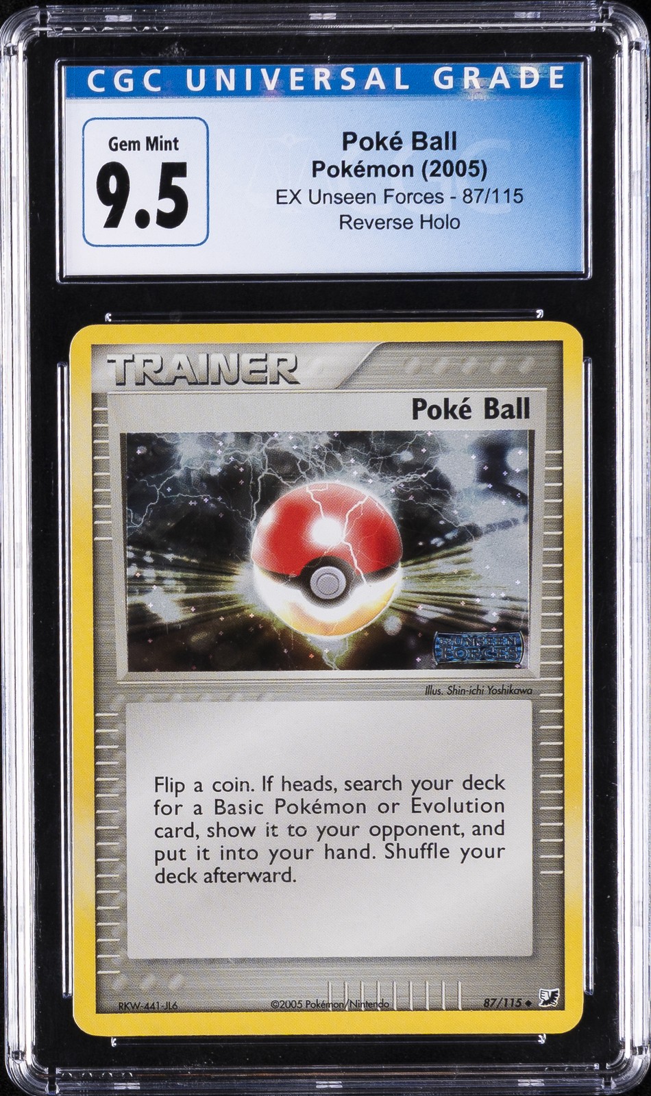 2005 POKEMON EX UNSEEN FORCES REVERSE HOLO #87 POKE BALL CGC 9.5