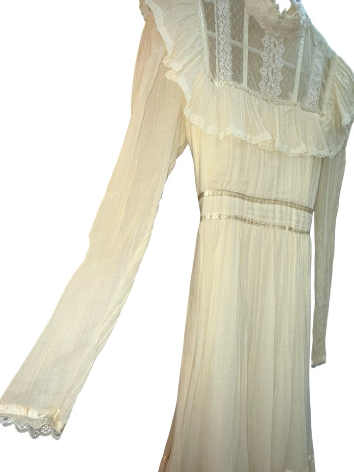 Vestido Gunne Sax Vintage Crema Victoriano Pradera Boda Encaje Talla 9 Pequeño? S/M Foto 2 de 4