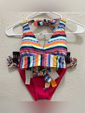 Captiva by Christina Red Multi Halter Neck Bikini Set NWT M