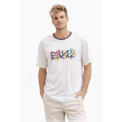 NWOT Bombas Mens Bee Proud T-Shirt 2XL White Rainbow Trim Colorful Crew Neck Tee