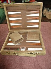 Vintage Small Magnetic Backgammon Set - Corduroy Case 9.25" x 7" As Seen