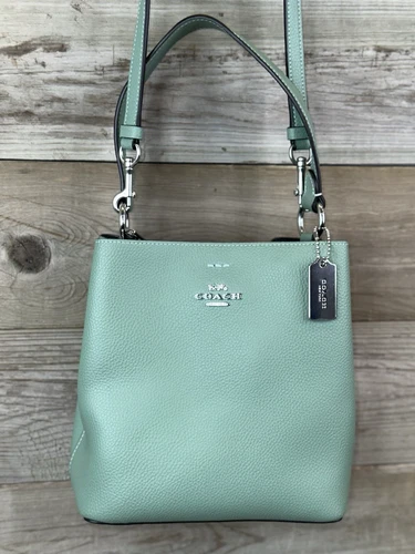 Carino! Borsa a secchiello Coach piccola città pista lavata SEA MIST borsa in pelle verde $359