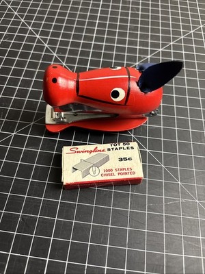 Vintage Mini Wooden Horse Donkey Portable Desk Stapler #10 Staples Made In Japan