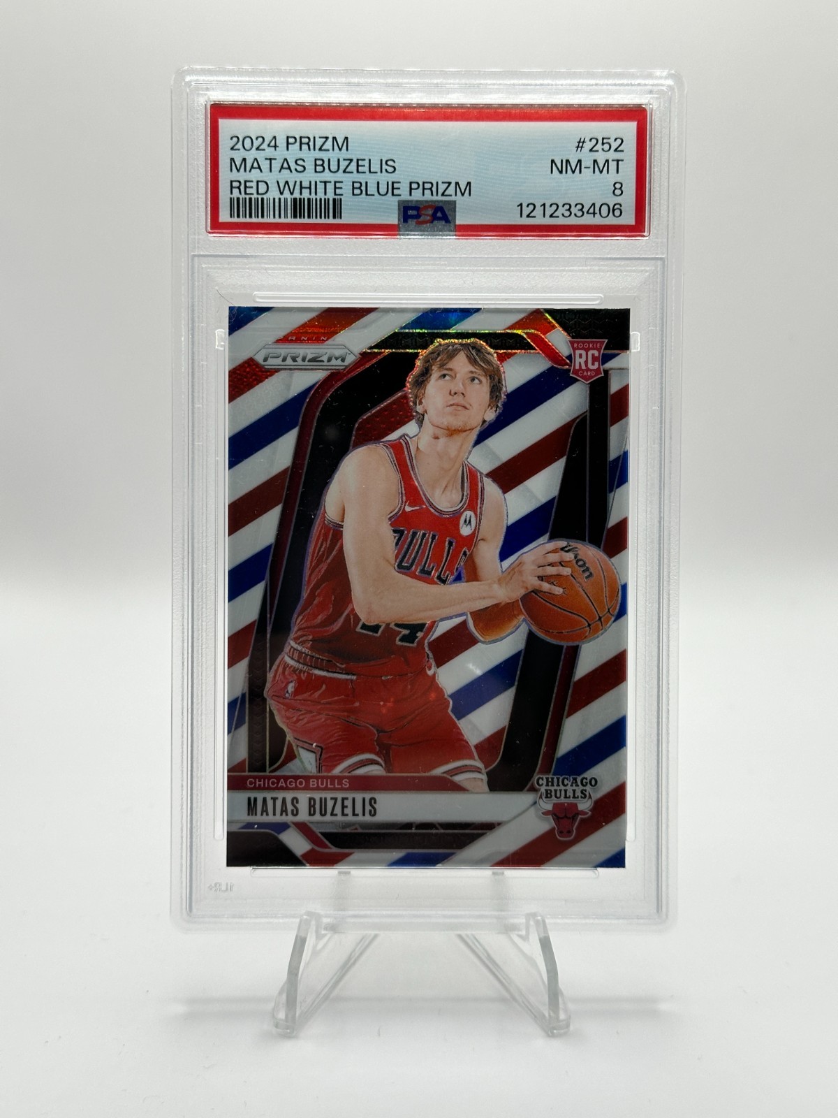 2024 Panini Prizm Basketball #252 - Matas Buzelis - Red White Blue Prizm -PSA 8