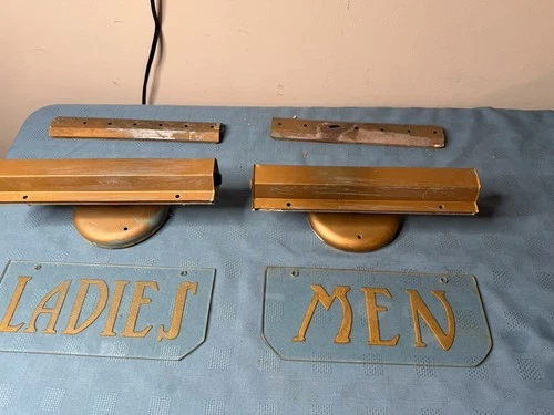 Men & Ladies Art Deco Restroom Sign Advertising Vintage Embossed Lighted Glass