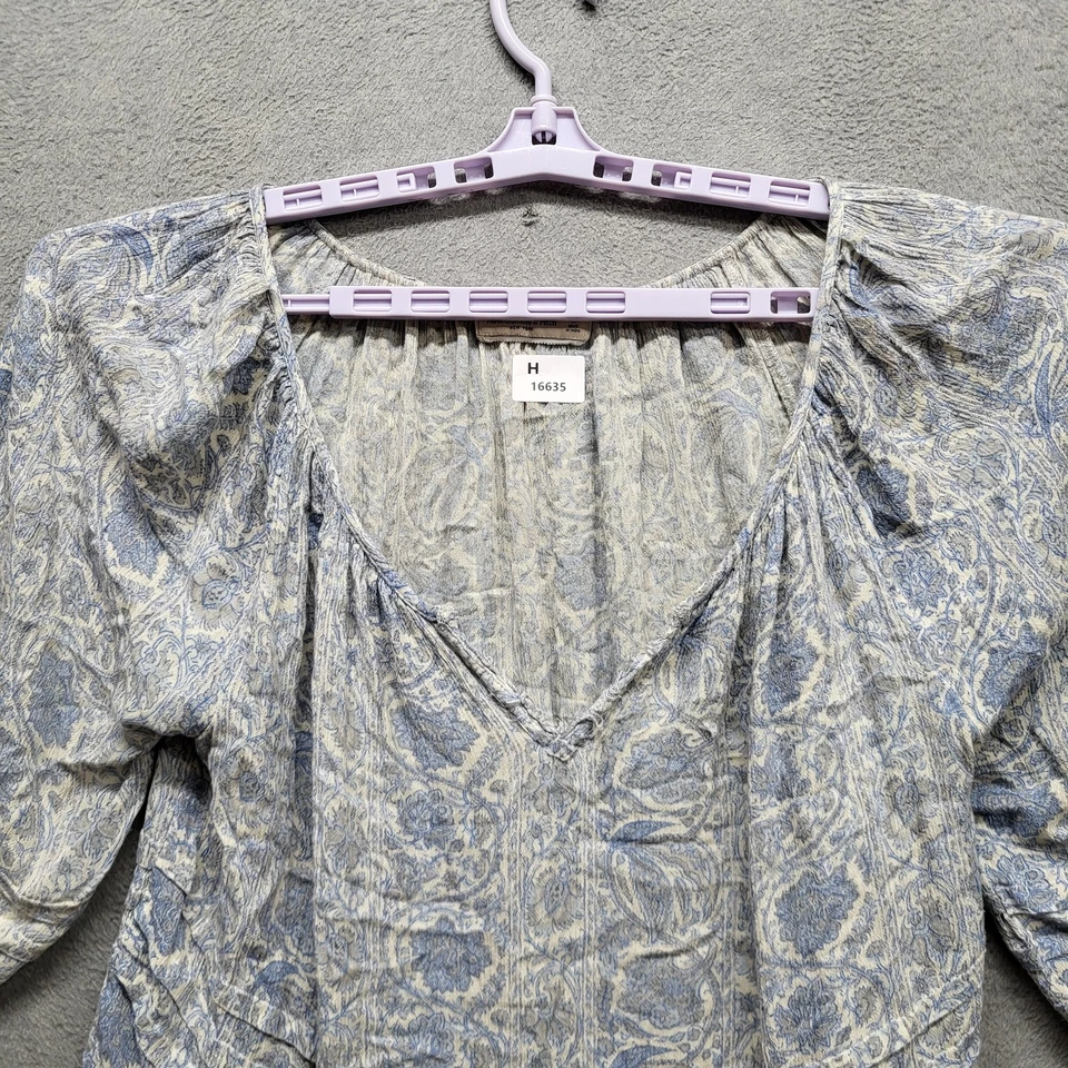 Abercrombie & Fitch Women Blouse M Blue Paisley Pleated V-Neck Pullover Fairy - Image 4 of 4
