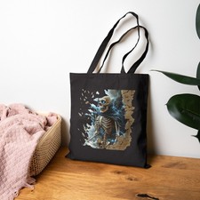 Skeleton Skull face Cotton Canvas Tote Bag,Trick or Treat Halloween Candy Tote