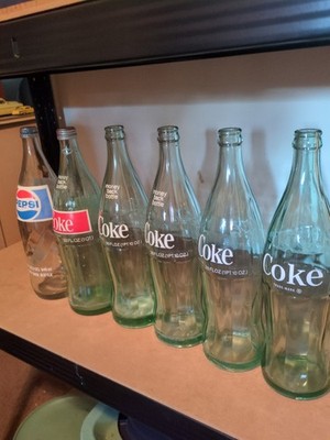 Lot of 6 Empty Glass Coke and Pepsi Bottles Vintage