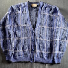 Vintage Pendleton Cardigan Sweater Mens Large Blue Wool Plaid Button USA 60s