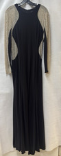 XSCAPE Sz 16 Black ILLUSION Beaded Long Sleeve Formal Stretch Evening Dress