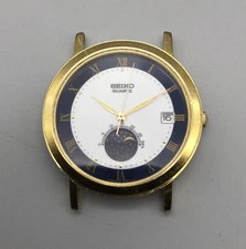 Vintage Seiko Moonphase Watch Mens 34mm 6F22-6029 BROKEN FOR PARTS OR REPAIR