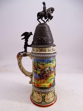 Antique WWI German Regimental Beer Stein 14th Cavalry Pewter Lid 1910s Vintage