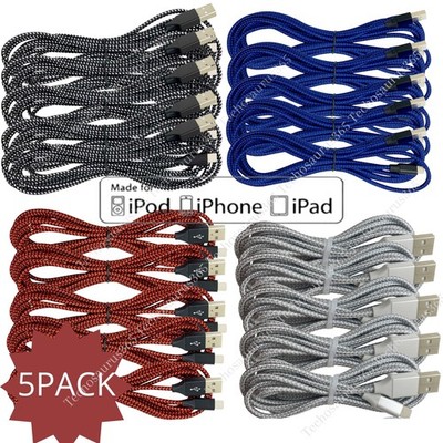 5 Pack Fast Charger Cable Heavy Duty 6FT For iPhone 8 11 12 13 14 Charging Cord