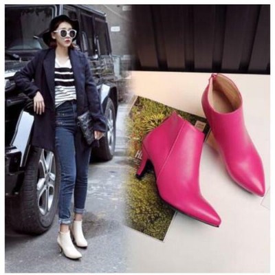 Fall Women Kitten Heels Zip Pointed Toe Ankle Boots Comfort Work Plus Size Boots