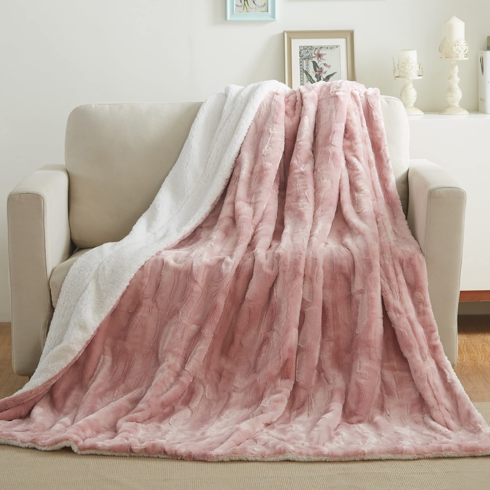 Tache 50x60 Faux Fur Blush Light Dusty Rose Gold Pink Super 