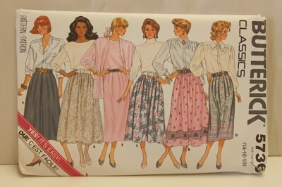 Vintage Butterick Sewing Pattern 5736 c1987 Cut Size 18 Misses' Skirts Mid-Calf