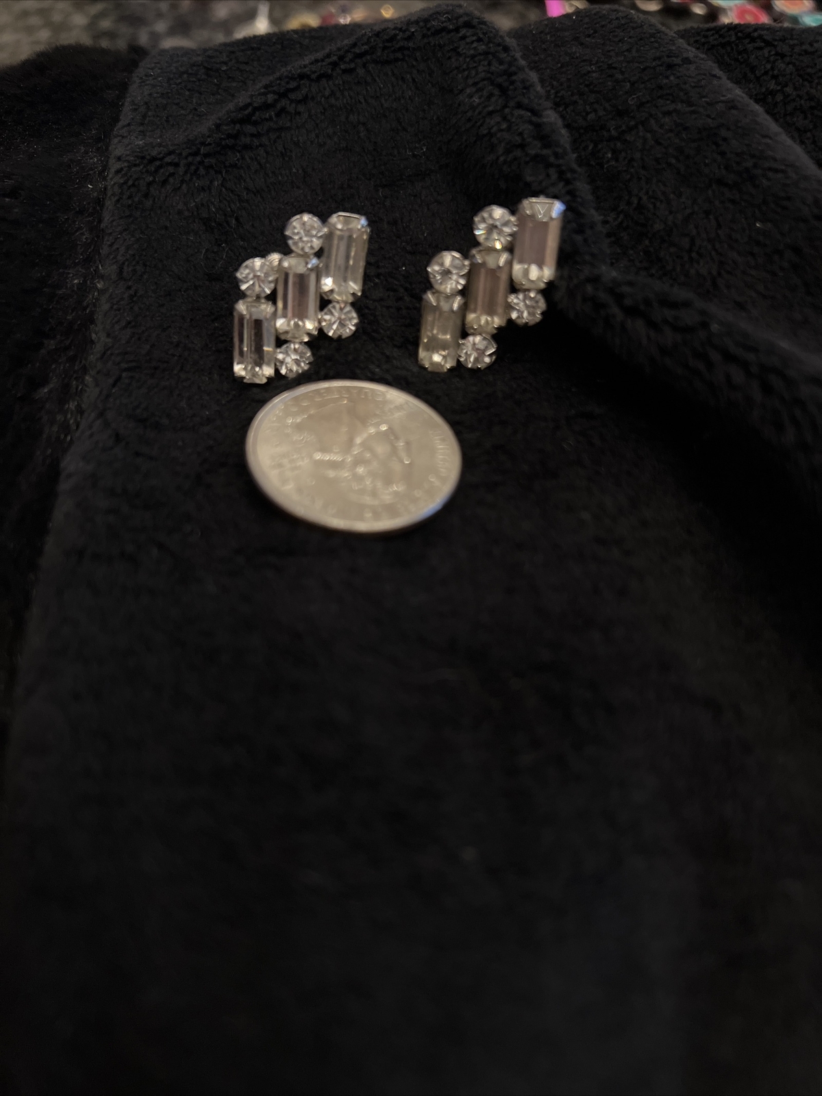 Rhinestone Earrings - Screw on Rectangular Stones… - image 2