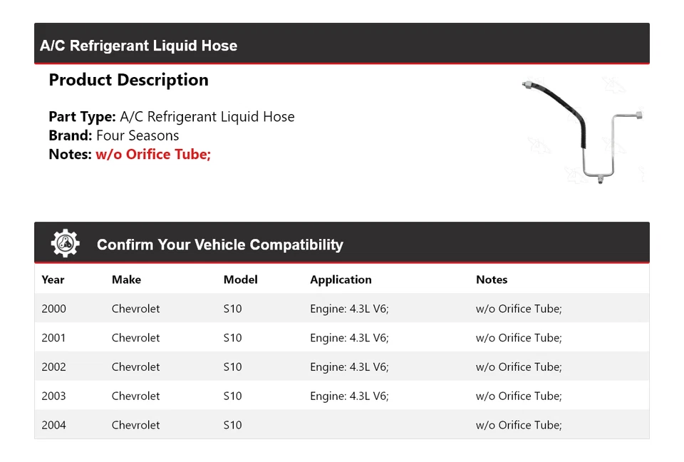 Manguera de líquido refrigerante aire acondicionado Chevrolet S10 2000-2004 4 estaciones 2001 2002 2003 Foto 2 de 4