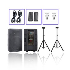2-Pack 15" PA Active Speakers Powered Karaoke Speaker  Pair KTV Speaker Stands