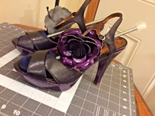 Poetic Licence Purple Floral Leather Platform High Heel Sandals  39.5 EU US 8.5
