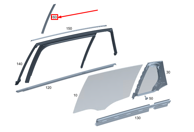 Neu MERCEDES-BENZ EQC Fensterteiler für die hintere rechte Tür A2937301800